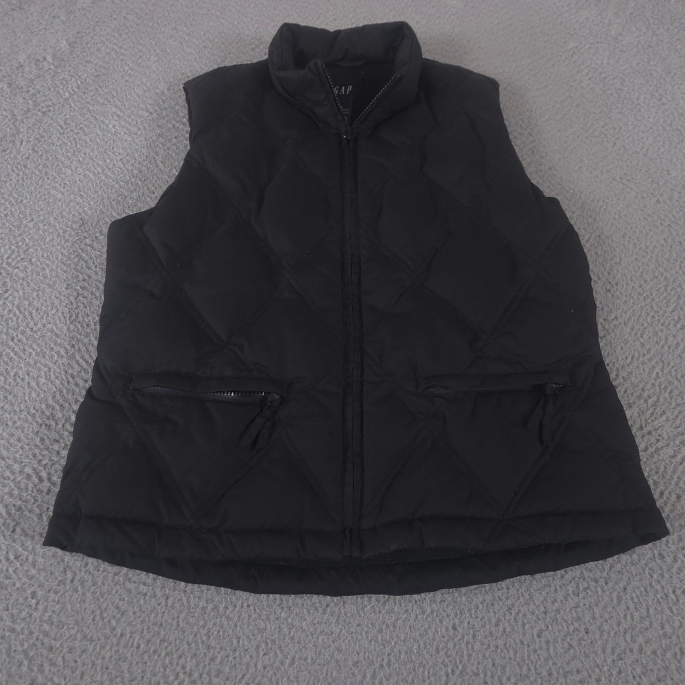 VINTAGE Gap Vest Womens‎ M Black Quilted Down Feather Fill Puffer Gillet Y2K 00s